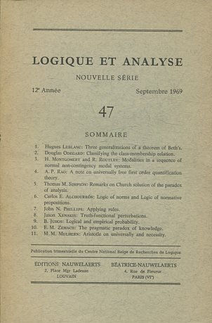 LOGIQUE ET ANALYSE. NOUVELLE SERIE. 12º ANNEE SEPTEMBRE 1969 47.