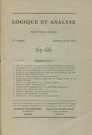 LOGIQUE ET ANALYSE. NOUVELLE SERIE. 17º ANNEE JANVIER-aVRIL 1974 65-66.