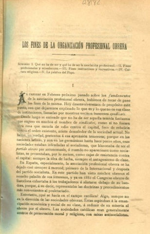 LOS FINES DE LA ORGANIZACIÓN PROFESIONAL OBRERA.