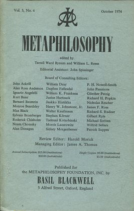 METAPHILOSOPHY VOL. 5, No. 4. OCTOBER 1974.