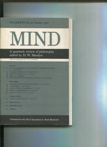 MIND. A QUARTERLY REVIEW OF PHILOSOPHY. VOL LXXXVII NO 345.