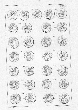 MONEDAS DE LA ESPAÑA ULTERIOR. LAMINA CXXXI: OMONOIAS EMPORITANAS. PERIODOS DEL QUINTO AL DECIMO.