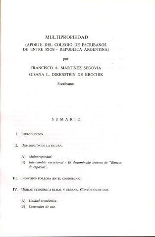 MULTIPROPIEDAD (APORTE DEL COLEGIO DE ESCRIBANOS DE ENTRE RIOS-REPUBLICA ARGENTINA).