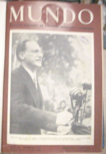 MUNDO REVISTA SEMANAL DE POLITICA EXTERIOR Y ECONOMIA. SEPTIEMBRE 1948-DICIEMBRE 1948, NUMS. 437-451 (LOTE DE 14 REVISTAS ENCUADERNADAS EN UN VOLUMEN).