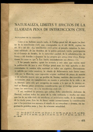 NATURALEZA, LIMITES Y EFECTOS DE LA LLAMADA PENA DE INTERDICCION CIVIL.