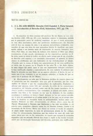 NOTAS CRITICAS: DERECHO CIVIL ESPAÑOL I. PARTE GENERAL. ANALISIS Y COMENTARIOS EN TORNO A LA OBRA: ESTUDIOS DE DERECHO CIVIL. OBLIGACIONES Y CONTRATOS.