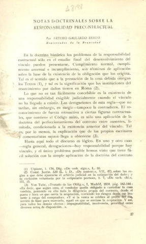 NOTAS DOCTRINALES SOBRE LA RESPONSABILIDAD CONTRACTUAL.
