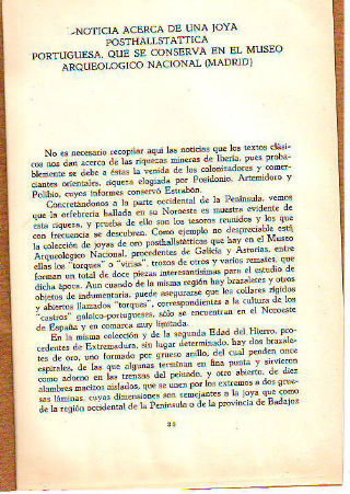 NOTICIA ACERCA DE UNA JOYA POSTHALLSTATTICA PORTUGUESA, QUE SE CONSERVA EN EL MUSEO ARQUEOLOGICO NACIONAL (MADRID).