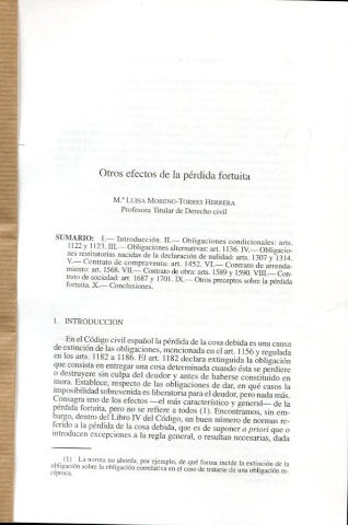OTROS EFECTOS DE LA PERDIDA FORTUITA.