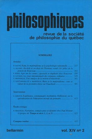 PHILOSOPHIQUES. REVUE DE LA SOCIETE DE PHILOSOPHIE DU QUEBEC. VOL. XIV, Nº 2.