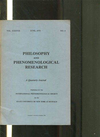 Philosophy and Phenomenological Research: A Quarterly Journal - VOL- XXXVIII JUNE, 1978. NO.4.