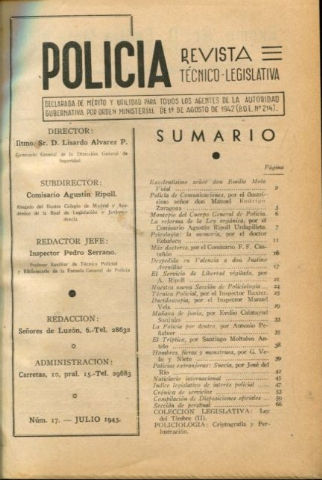 POLICIA. REVISTA TECNICO-LEGISLATIVA. NUMEROS 17 A 22.