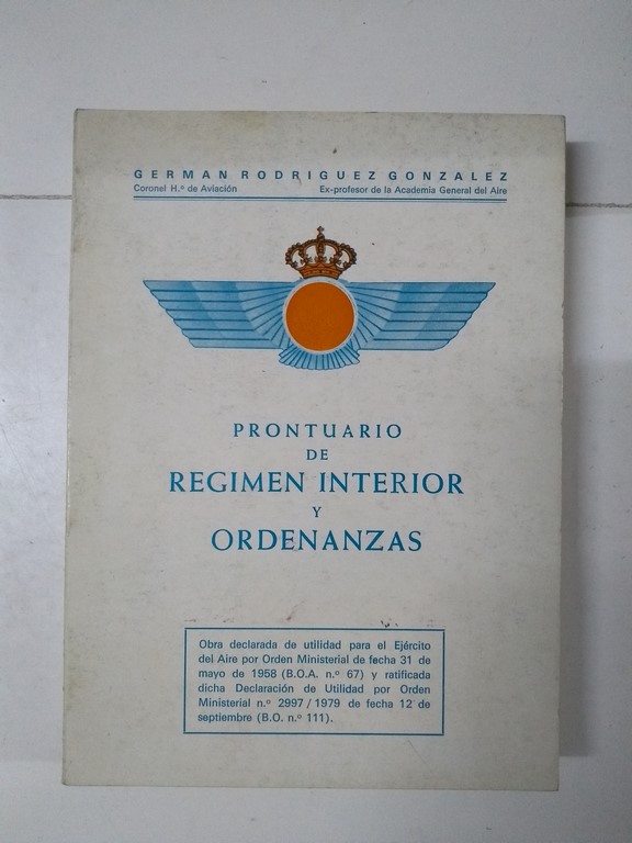 Prontuario de Régimen interior y ordenanzas
