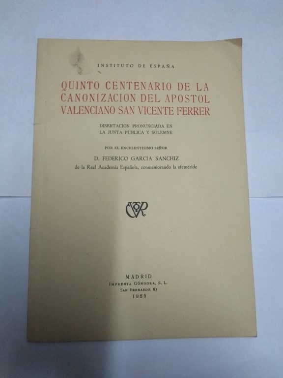 Quinto centenario de la canonización del apostol valenciano San Vicente Ferrer