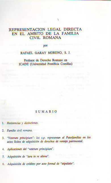 REPRESENTACION LEGAL DIRECTA EN EL AMBITO DE LA FAMILIA CIVIL ROMANA.