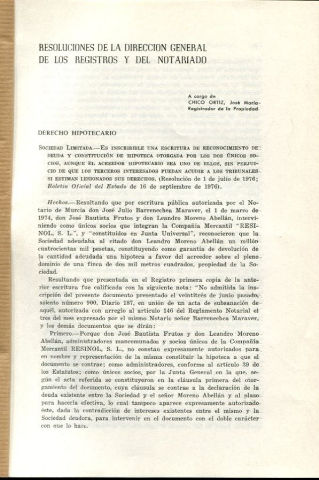 RESOLUCIONES DE LA DIRECCION GENERAL DE LOS REGISTROS Y DEL NOTARIADO.