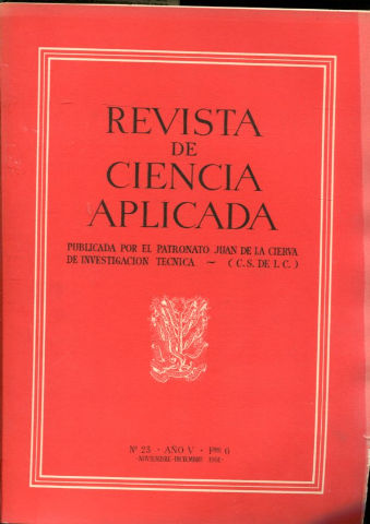 REVISTA DE CIENCIA APLICADA. NUM. 23, AÑO V, FASCICULO 6.NOVIEMBRE-DICIEMBRE  1951.