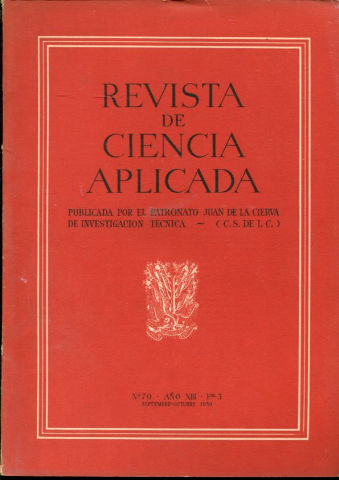REVISTA DE CIENCIA APLICADA. NUM. 70, AÑO XIII, FASCICULO 5. SEPTIEMBRE-OCTUBRE 1959.