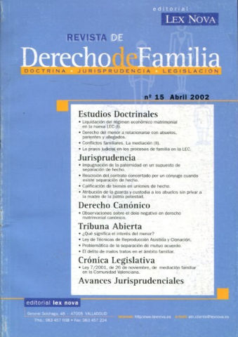 REVISTA DE DERECHO DE FAMILIA, Nº 15. DOCTRINA-JURISPRUDENCIA-LEGISLACION.