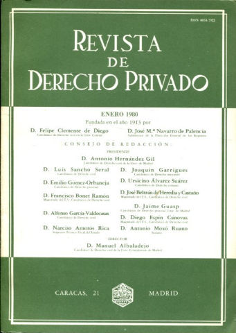 REVISTA DE DERECHO PRIVADO.TOMO LXIV,  AÑO 1980 COMPLETO.