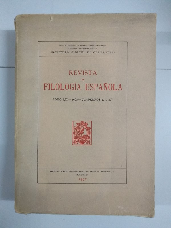 Revista de filología española, tomo LII – 1969 – cuaderno I.º – 4.º