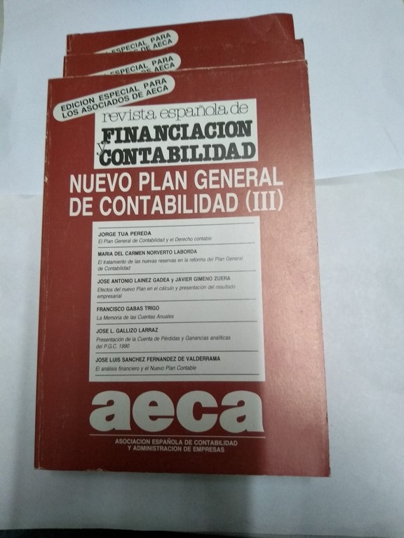 Revista Española de Financiación y Contabilidad. Nuevo Plan General de Contabilidad, 3 tomos