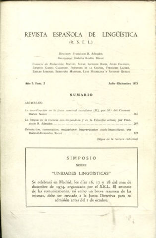 REVISTA ESPAÑOLA DE LINGÜÍSTICA. AÑO 3-FASCICULO 2. JULIO-DICIEMBRE 1973.