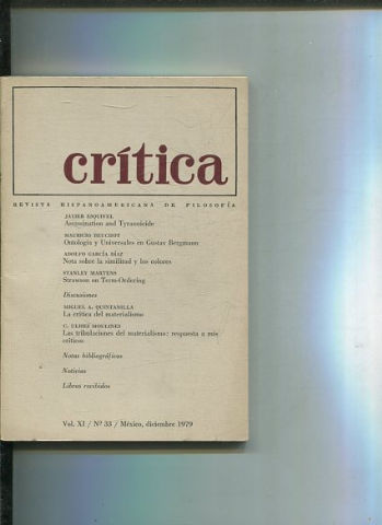 REVISTA HISPANOAMERICANA DE FILOSOFIA. CRITICA VOL XI, No. 33.