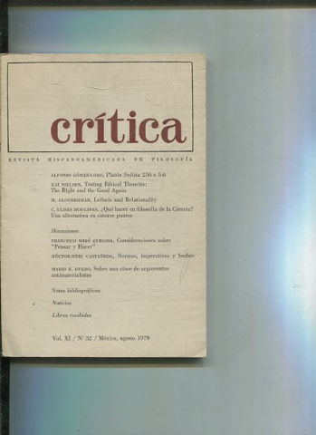 REVISTA HISPANOAMERICANA DE FILOSOFIA. CRITICA VOL XI, No. 32.