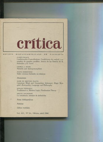 REVISTA HISPANOAMERICANA DE FILOSOFIA. CRITICA VOL XII, No. 34.