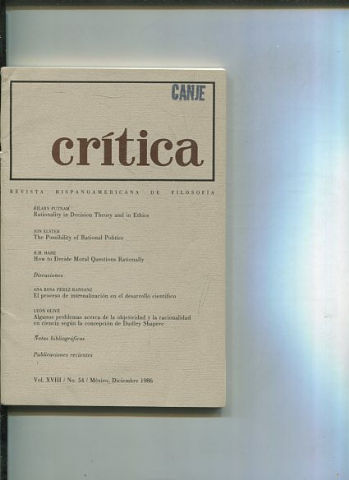 REVISTA HISPANOAMERICANA DE FILOSOFIA. CRITICA VOL XVIII, No. 54.