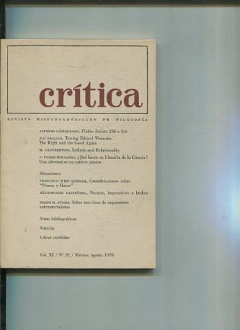 REVISTA HISPANOAMERICANA DE FILOSOFIA. CRITICA VOL XI, No. 32.