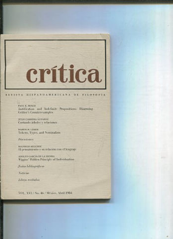 REVISTA HISPANOAMERICANA DE FILOSOFIA. CRITICA VOL XVI, No. 46.