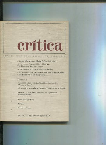 REVISTA HISPANOAMERICANA DE FILOSOFIA. CRITICA VOL XI, No. 32.