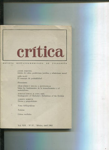 REVISTA HISPANOAMERICANA DE FILOSOFIA. CRITICA VOL XIII, No. 37.