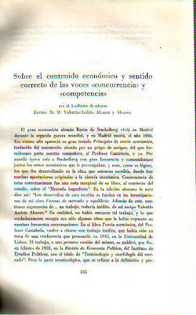 SOBRE EL CONTENIDO ECONOMICO Y SENTIDO CORRECTO DE LAS VOCES "CONCURRENCIA" Y "COMPETENCIA".