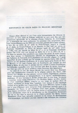 SURVIVANCES DU CULTE PAIEN EN POLOGNE MEDIEVALE.