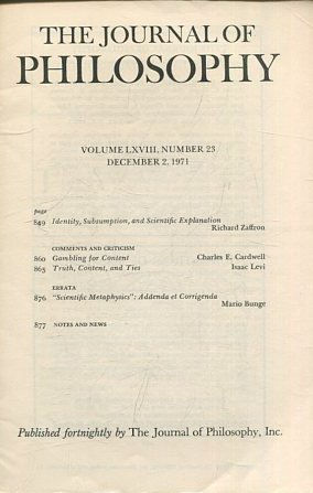 THE JOURNAL OF PHILOSOPHY. VOLUME LXVIII, NUMBER 23 DECEMBER 2, 1971. IDENTITY, SUBSUMPTION, AND SCIENTIFIC EXPLANATION.