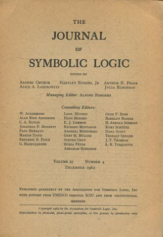 THE JOURNAL OF SYMBOLIC LOGIC. VOLUME 27. NUMBER 4. SEPTEMBER 1962.