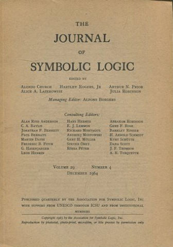 THE JOURNAL OF SYMBOLIC LOGIC. VOLUME 29. NUMBER 4. DECEMBER 1964.