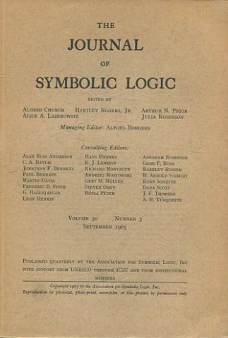THE JOURNAL OF SYMBOLIC LOGIC. VOLUME 30. NUMBER 3. SEPTEMBER 1965.